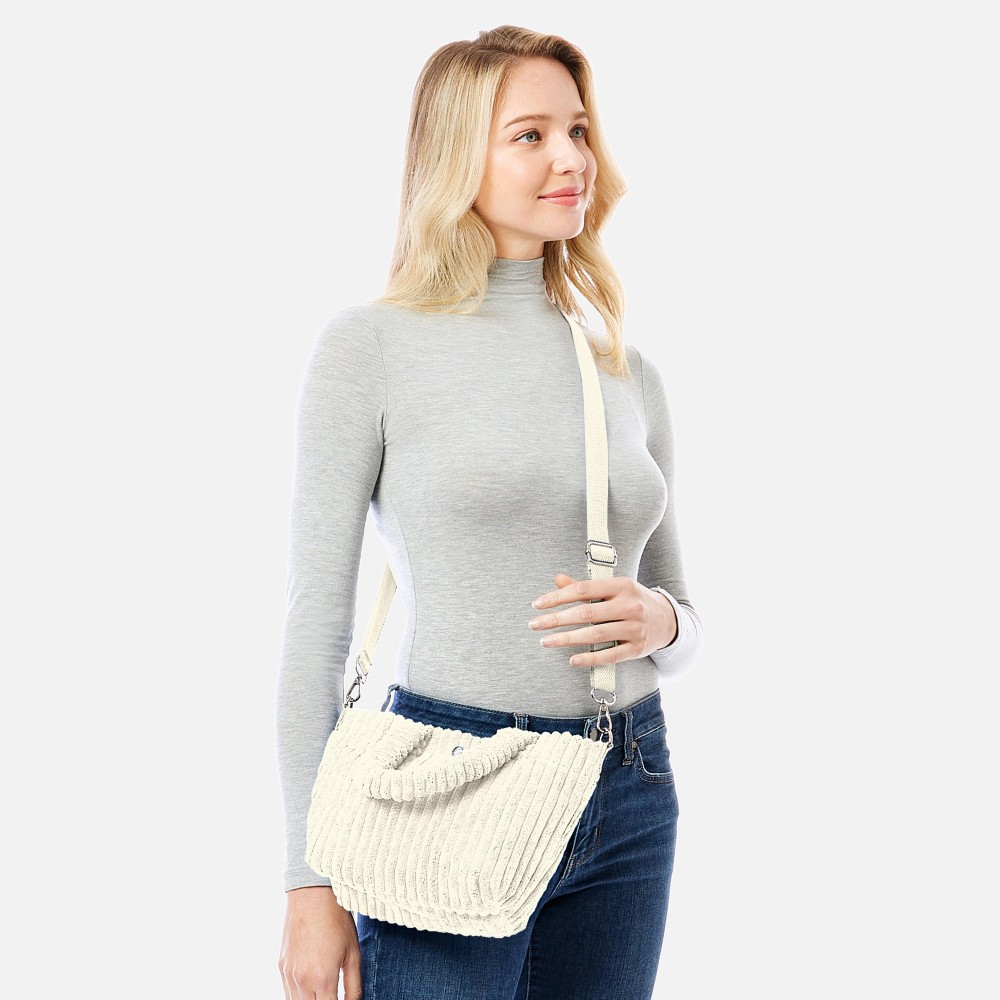 Thick Fuzzy Cord Hand Bag With Matching Removable Adjustable Cross Body Strap - Magnetic Closure - One Inner Pocket - Adjustable Strap - Approximately 11" L x 7" T x 4" D - 88% Polyester / 12% Nylon view 2