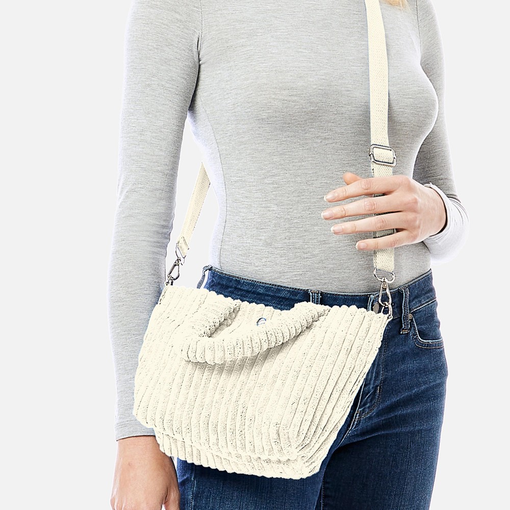 Thick Fuzzy Cord Hand Bag With Matching Removable Adjustable Cross Body Strap - Magnetic Closure - One Inner Pocket - Adjustable Strap - Approximately 11" L x 7" T x 4" D - 88% Polyester / 12% Nylon view 4