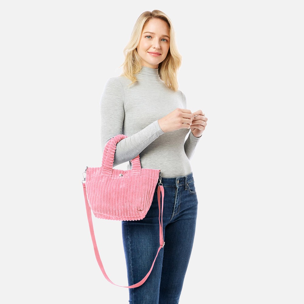 Thick Fuzzy Cord Hand Bag With Matching Removable Adjustable Cross Body Strap - Magnetic Closure - One Inner Pocket - Adjustable Strap - Approximately 11" L x 7" T x 4" D - 88% Polyester / 12% Nylon view 2