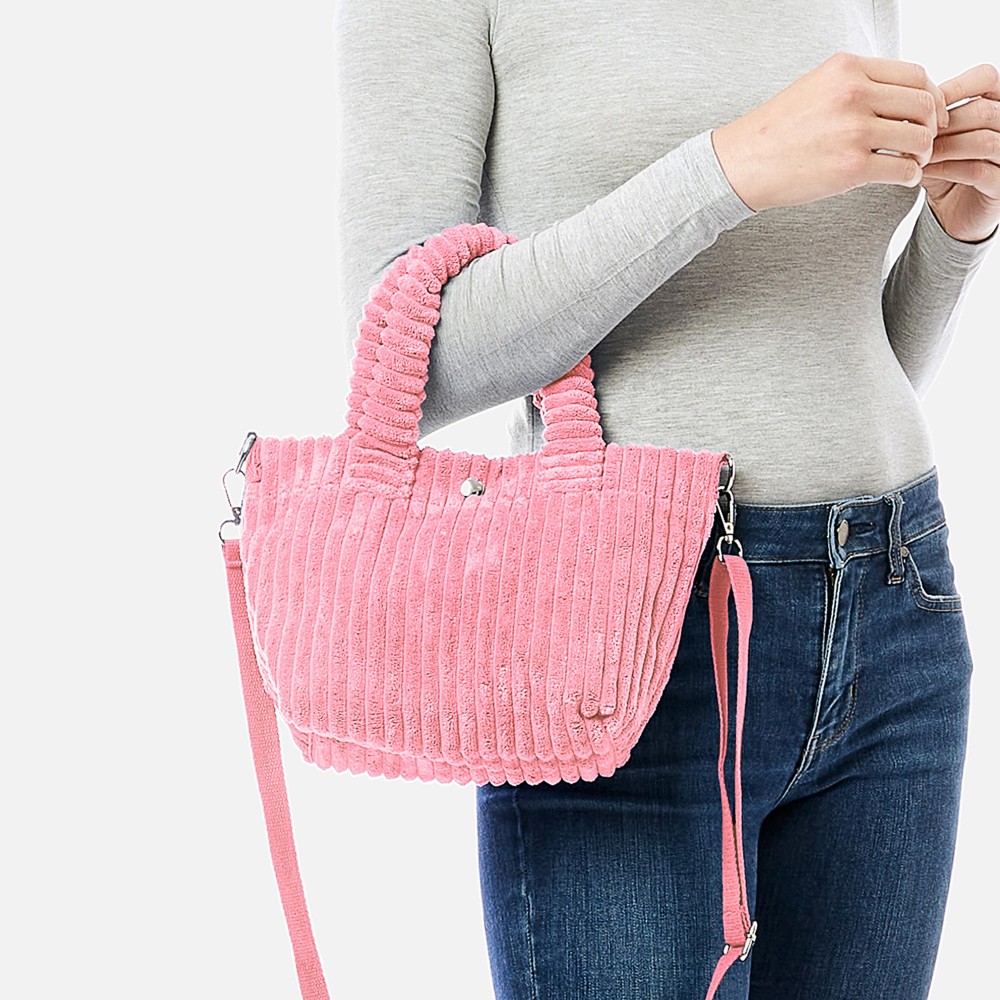 Thick Fuzzy Cord Hand Bag With Matching Removable Adjustable Cross Body Strap - Magnetic Closure - One Inner Pocket - Adjustable Strap - Approximately 11" L x 7" T x 4" D - 88% Polyester / 12% Nylon view 4
