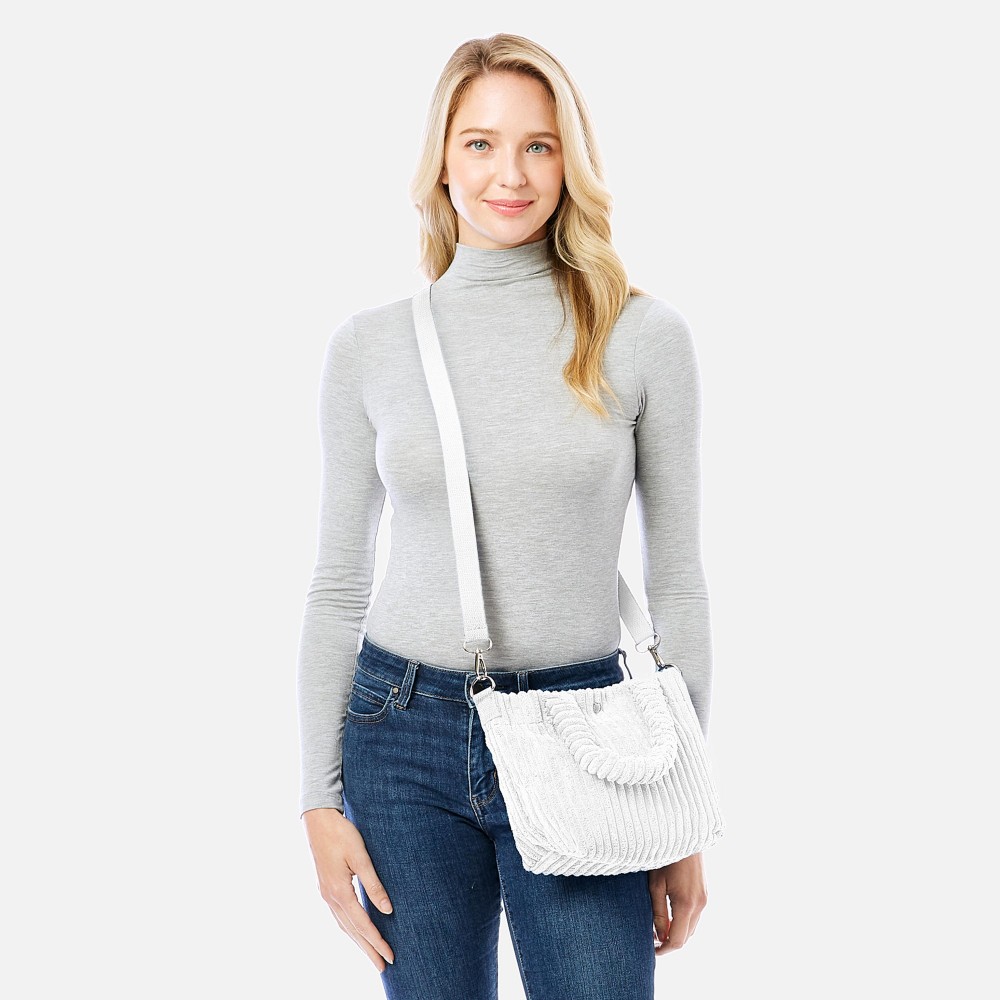 Thick Fuzzy Cord Hand Bag With Matching Removable Adjustable Cross Body Strap - Magnetic Closure - One Inner Pocket - Adjustable Strap - Approximately 11" L x 7" T x 4" D - 88% Polyester / 12% Nylon view 2