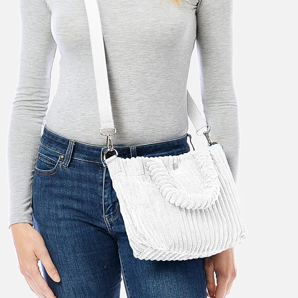 Thick Fuzzy Cord Hand Bag With Matching Removable Adjustable Cross Body Strap - Magnetic Closure - One Inner Pocket - Adjustable Strap - Approximately 11" L x 7" T x 4" D - 88% Polyester / 12% Nylon view 4