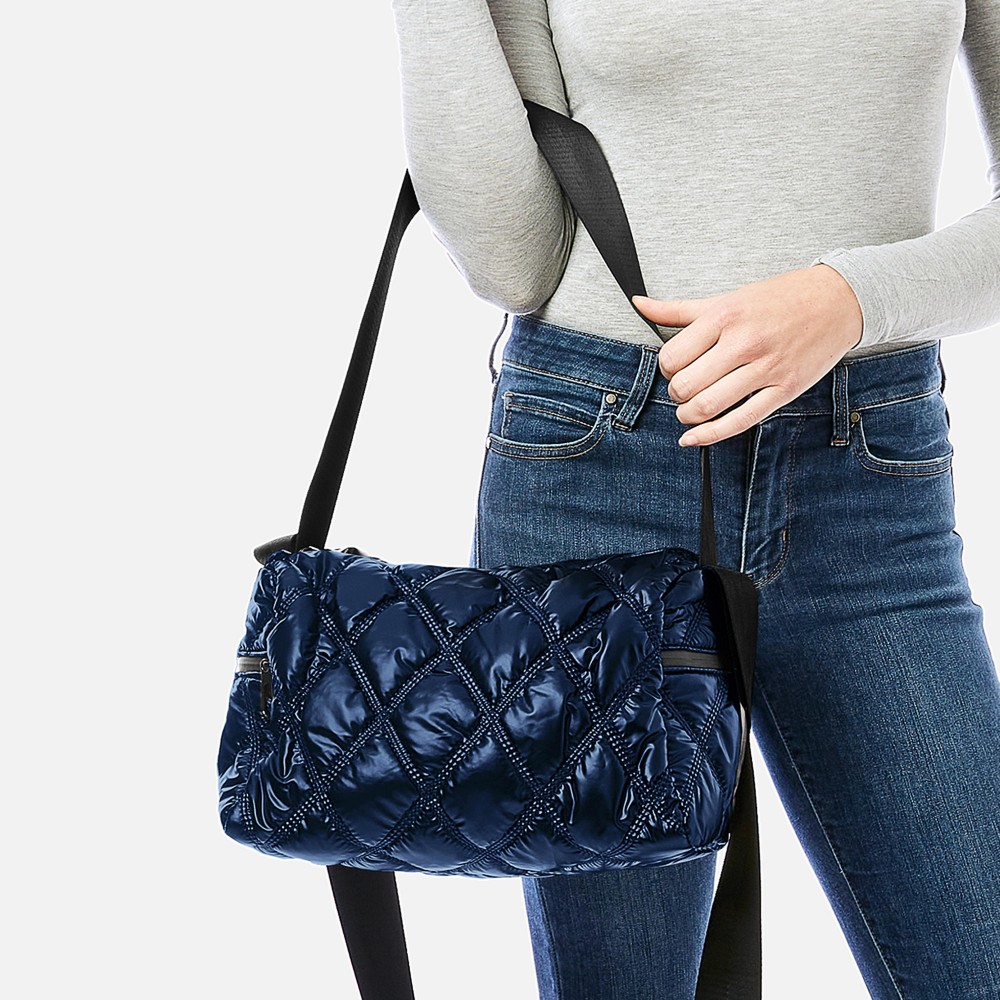 Puffy Diamond Stitch Crossbody Bag With Adjustable Clip Buckle Strap - Zipper Closure - Two Outer Side Pockets With Zipper Closures - Three Inner Pockets: One Zipper Closure / Two Open Inner Pockets - Approximately 10" L x 10" T x 6" D - Strap Drop Adjustable - 100% Polyester view 4