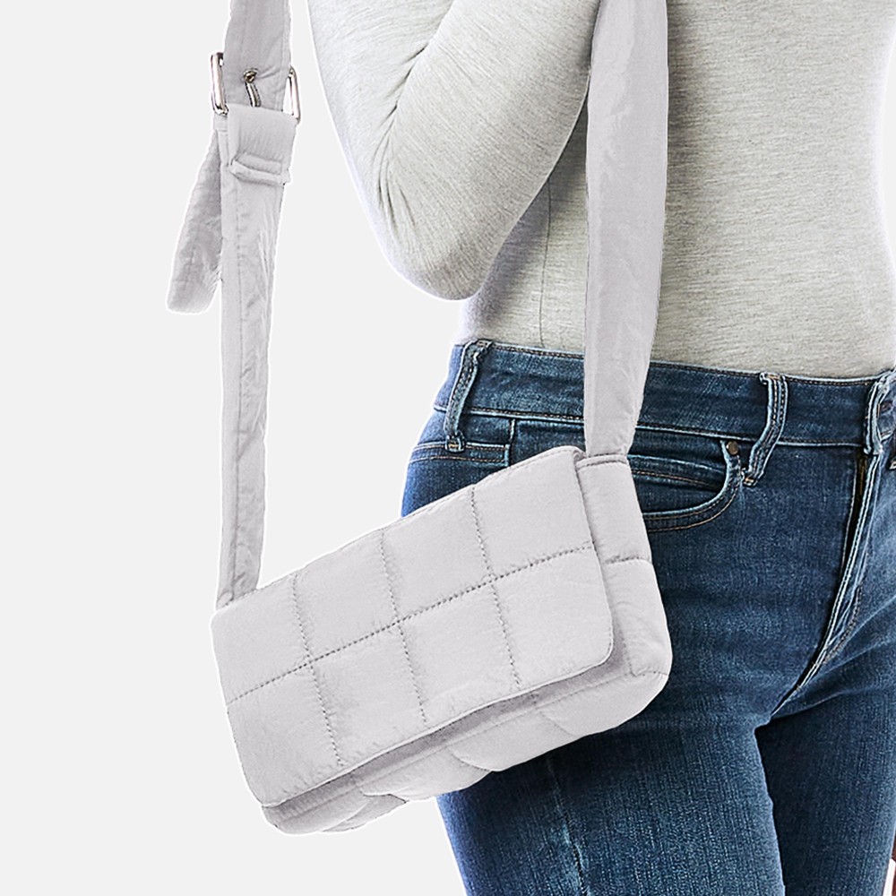 Puffy Quilt Stitch Cross Body Handbag With Adjustable Buckle Strap - Magnetic Flap Closure - Two Inner Pockets: One Zipper Closure / One Open - Approximately 9" L x 4.5" T x 2.5" D - Strap Drop Adjustable 14" - 22" L view 4