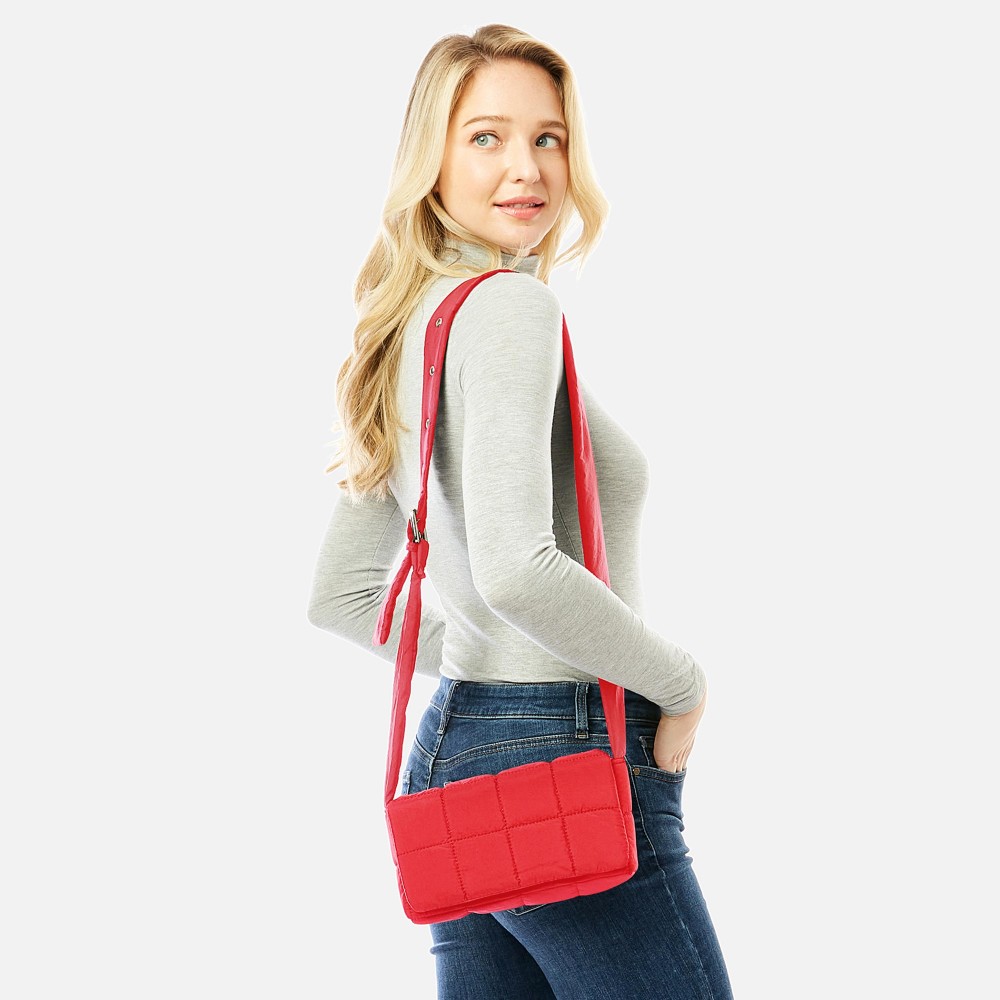 Puffy Quilt Stitch Cross Body Handbag With Adjustable Buckle Strap - Magnetic Flap Closure - Two Inner Pockets: One Zipper Closure / One Open - Approximately 9" L x 4.5" T x 2.5" D - Strap Drop Adjustable 14" - 22" L view 2