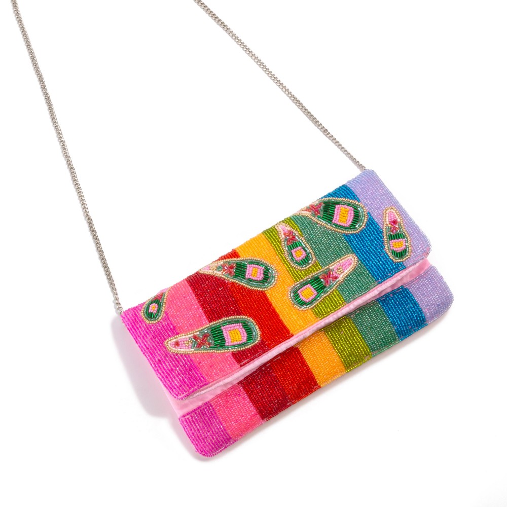 Rainbow Champagne Bottle Beaded Handbag With Detachable Chain Strap - One Inner Pocket - Magnetic Closure - Approximately 9.5"W x 5.5" T - Approximately 21" Drop view 2