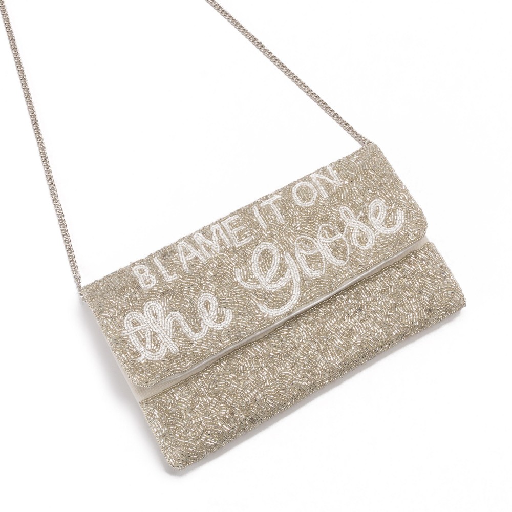 "Blame It On The Goose" Beaded Handbag With Detachable Chain Strap - One Inner Pocket - Magnetic Closure - Approximately 9.5"W X 5.5"T - Approximately 21" Drop view 2