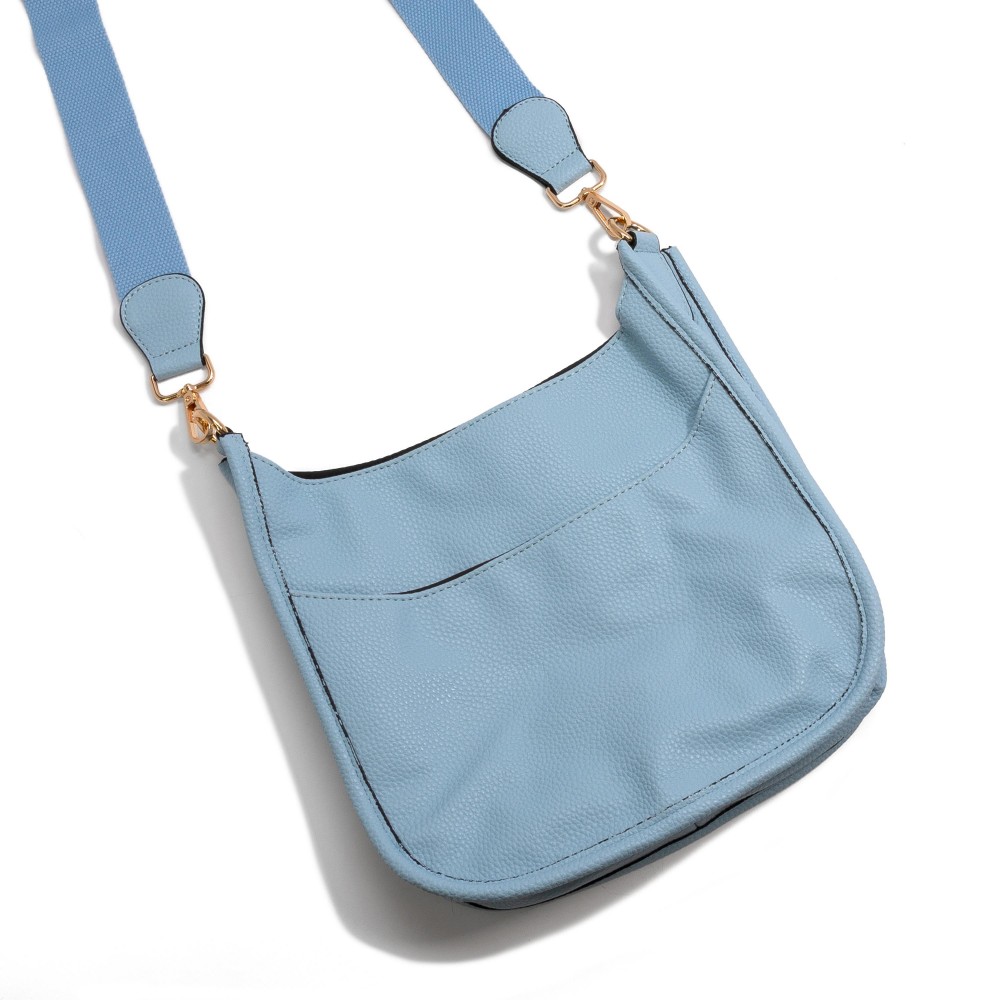 Solid Color Leather Handbag With Matching Strap - Magnetic Closure - One Outer Pocket - Three Inner Pockets / One With Zipper Closure - Adjustable and Removable Canvas Strap Approximately 14" - 23" Drop - Approximately 10"T x 10"L x 2"W - Material: Leather view 2