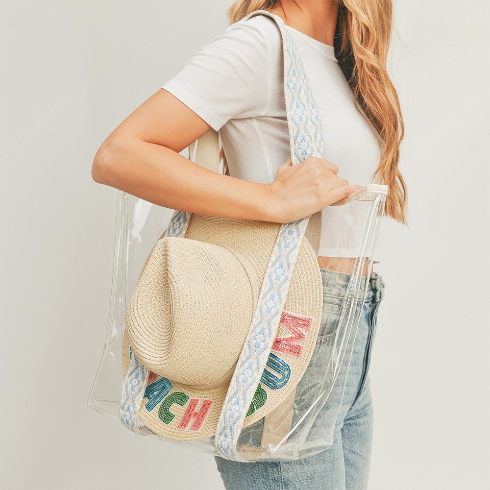 Clear Beach Tote Bag With Multi-Colored Canvas Straps and Hat Carry Insert - 100% PVC - Approximately 19"W x 14"H x 5"D view 4