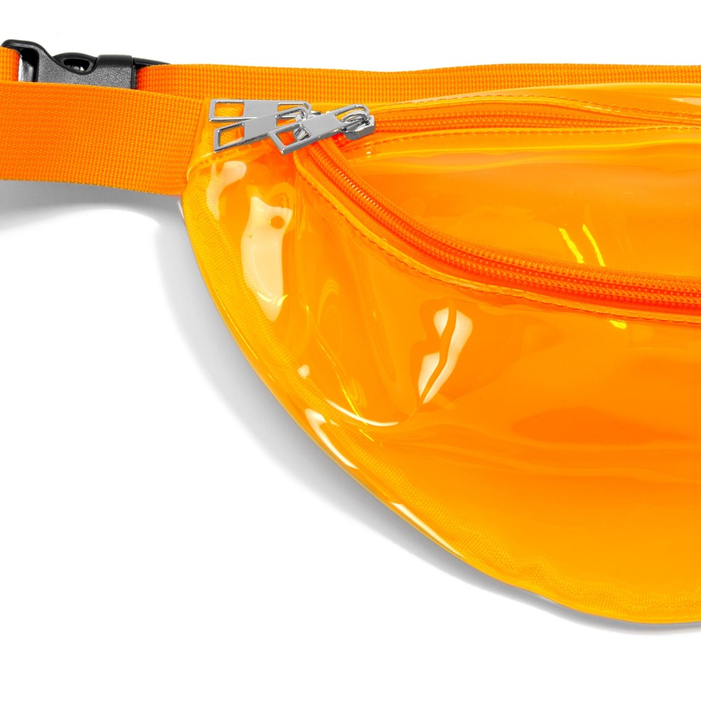 Transparent Waterproof PU Fanny Pack - Full Zip Closure - Two Pockets - Adjustable Canvas Strap Approx. 1.25" W - Adjustable Approx. 33-48" - Body Approx. 12" W X 5.5" T X 4" D (V shape Body) view 6