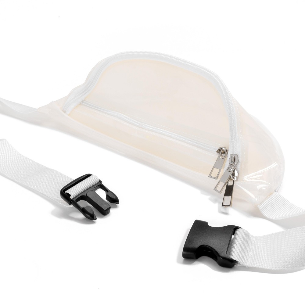 Transparent Waterproof PU Fanny Pack - Full Zip Closure - Two Pockets - Adjustable Canvas Strap Approx. 1.25" W - Adjustable Approx. 33-48" - Body Approx. 12" W X 5.5" T X 4" D (V shape Body) view 4
