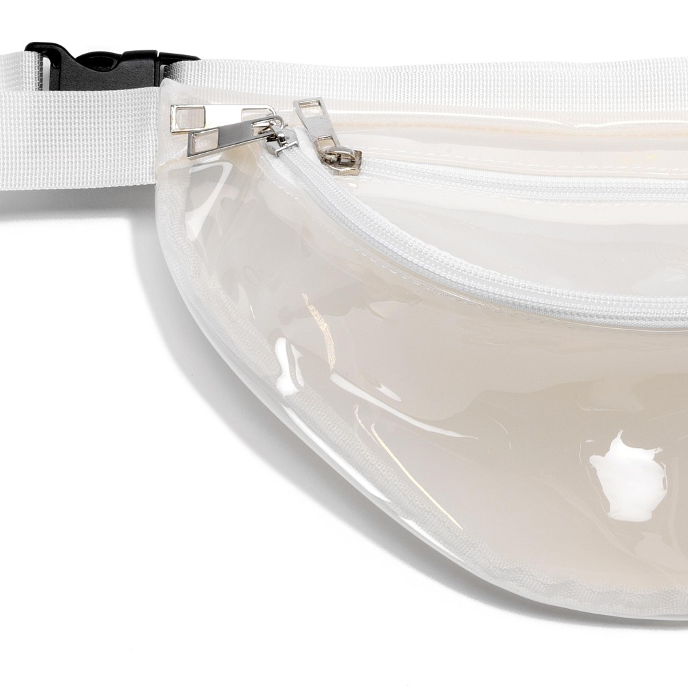 Transparent Waterproof PU Fanny Pack - Full Zip Closure - Two Pockets - Adjustable Canvas Strap Approx. 1.25" W - Adjustable Approx. 33-48" - Body Approx. 12" W X 5.5" T X 4" D (V shape Body) view 6