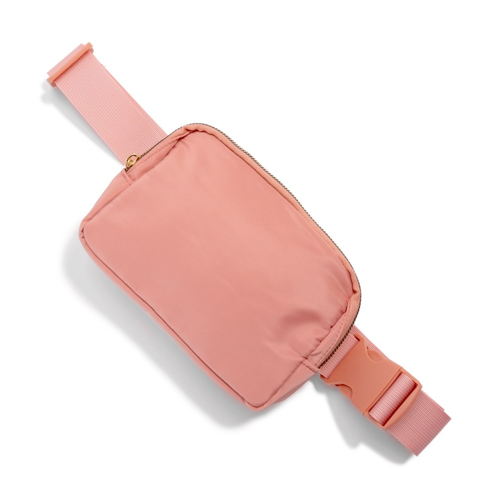 Cross Body Nylon Belt Bag - Full Zipper Closure - One Main Body Pocket With 3 Internal Mesh Pockets - Lined Zipper Pocket On Back Of Bag - Matching Canvas Strap With Buckle - Drop Approximately 14" - 25" - Body 8.5"W X 6"T X 1.5"W view 2
