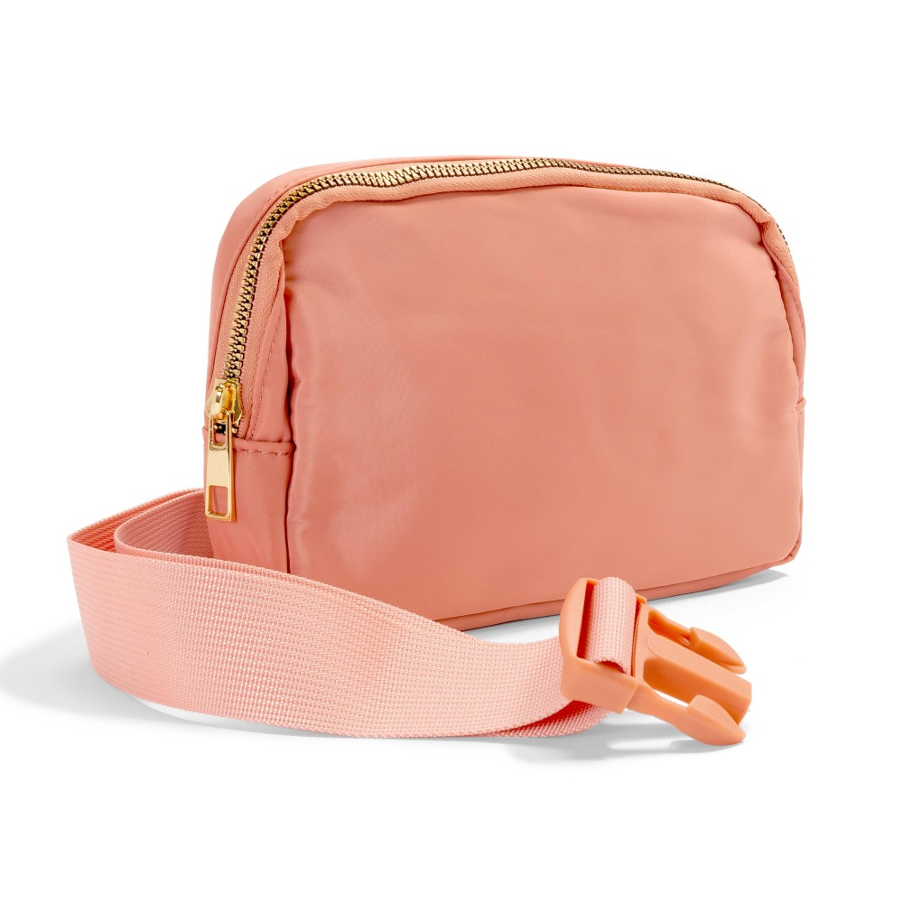 Cross Body Nylon Belt Bag - Full Zipper Closure - One Main Body Pocket With 3 Internal Mesh Pockets - Lined Zipper Pocket On Back Of Bag - Matching Canvas Strap With Buckle - Drop Approximately 14" - 25" - Body 8.5"W X 6"T X 1.5"W view 4
