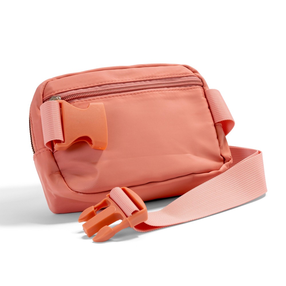 Cross Body Nylon Belt Bag - Full Zipper Closure - One Main Body Pocket With 3 Internal Mesh Pockets - Lined Zipper Pocket On Back Of Bag - Matching Canvas Strap With Buckle - Drop Approximately 14" - 25" - Body 8.5"W X 6"T X 1.5"W view 6