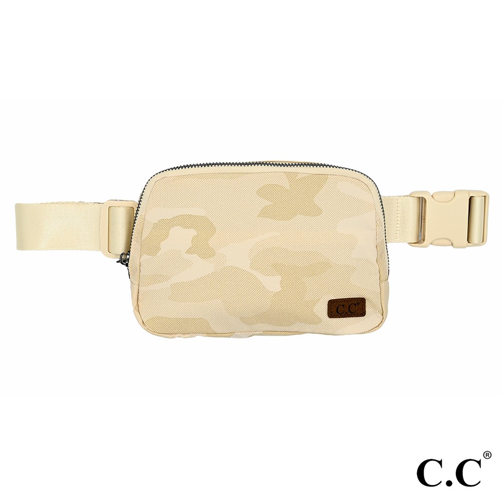 C.C BG-4254 C.C Camo Crossbody Waterproof Mini Fanny Belt Sling Bag - Full Zipper Closure - One Main Body Pocket W/ 1 Large Mesh & 2 Smaller Mesh Pockets - Lined Zipper Pocket On Back Of Bag - Canvas Strap (1.5" Wide) - Approximately 8" W X 5" T - Approximately 10-19" Drop view 2