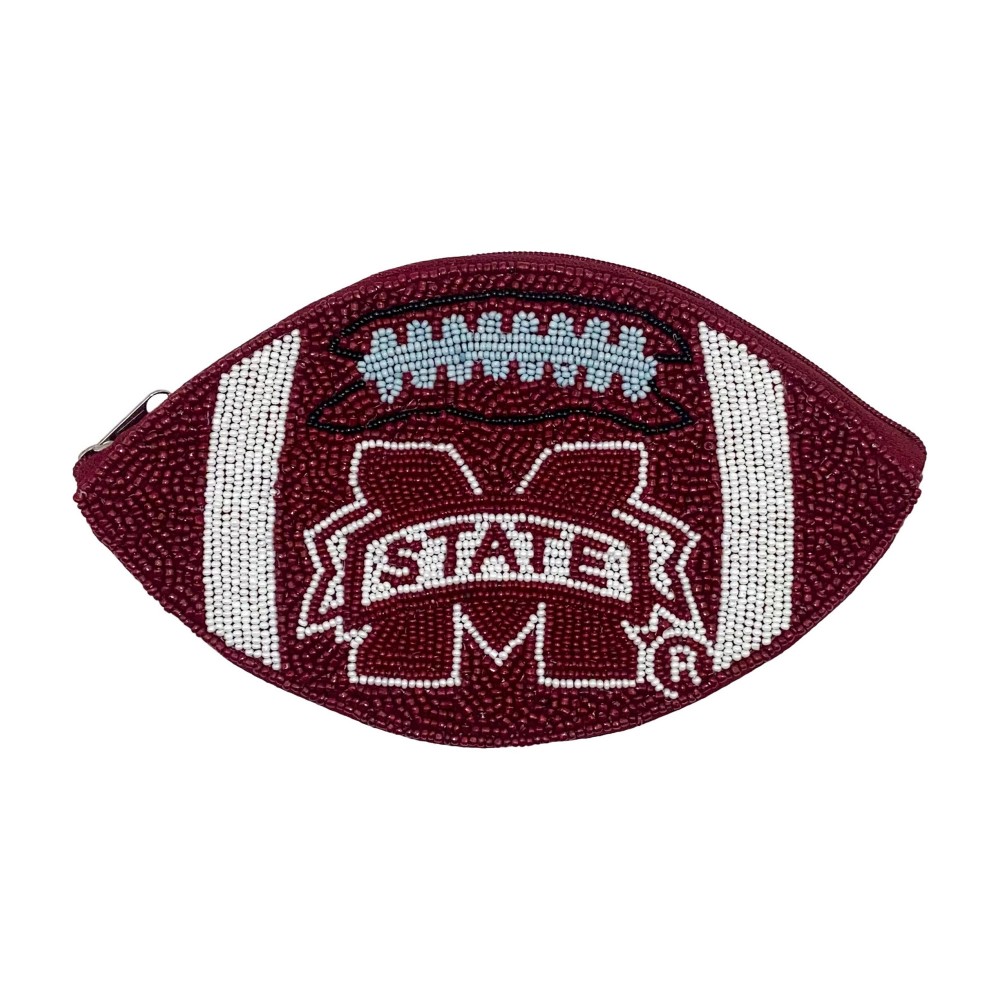 Officially Licensed Mississippi 'M State' Football Pouch - Lined Interior - 100% Cotton - Full Zipper Closure - Approximately 7"W X 4.5" T view 2