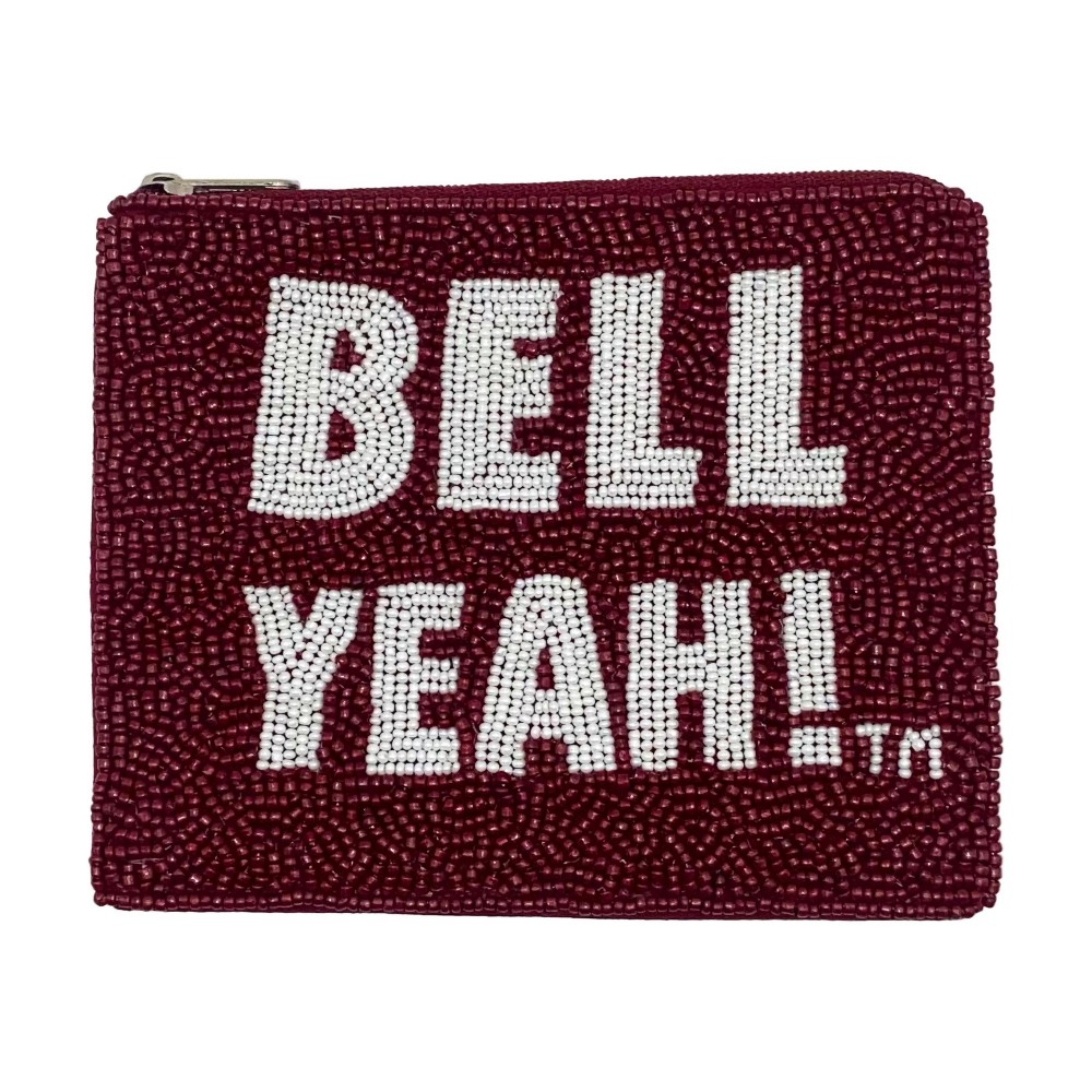 Officially Licensed Mississippi State 'Bell Yeah ™' Seed Beaded Coin Purse - Lined Interior - 100% Cotton - Full Zipper Closure - Approximately 5.5"W X 4.75" T view 2