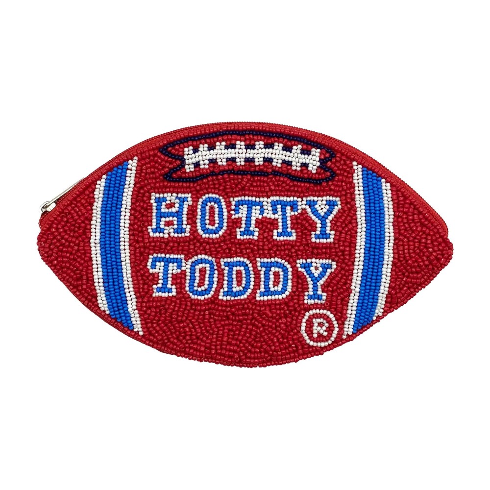 Officially Licensed Ole Miss 'Hotty Toddy' Seed Beaded Football Bag - Full Zipper Closure - Lined Bag - 100% Cotton - Approximately 7" W X 4" T view 2