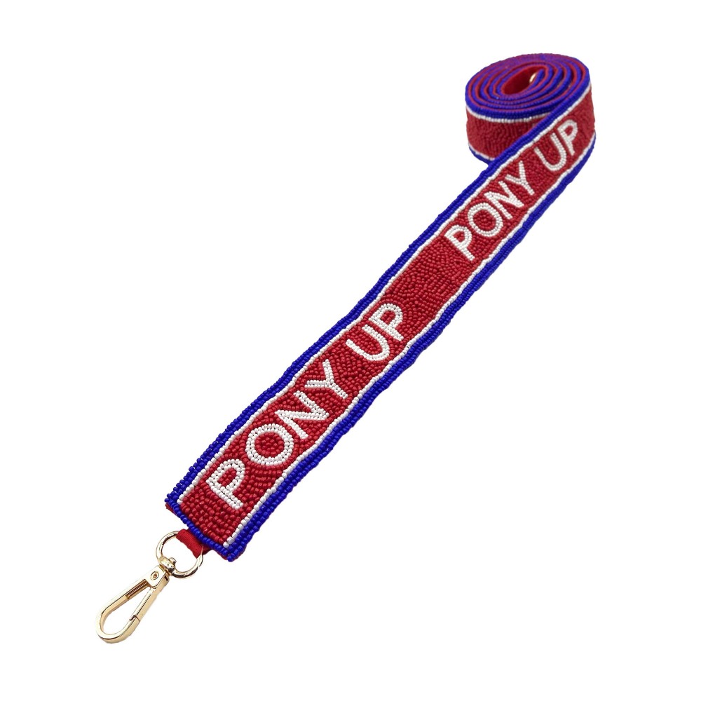 Officially Licensed Southern Methodist University 'Pony Up' Seed Beaded Purse Strap - Lobster Claw Closure - Length 50" L X 1.5" W view 2