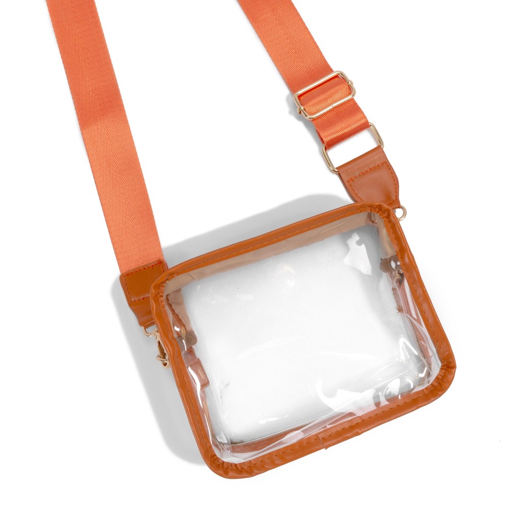 Leather Trimmed Square Clear Crossbody Bag - Full Zipper Closure - Removable/Adjustable Straps - Strap Drop 13-25" L - Approximately 6.5" W X 5.5" T X 2.5" D - Material: PU view 2