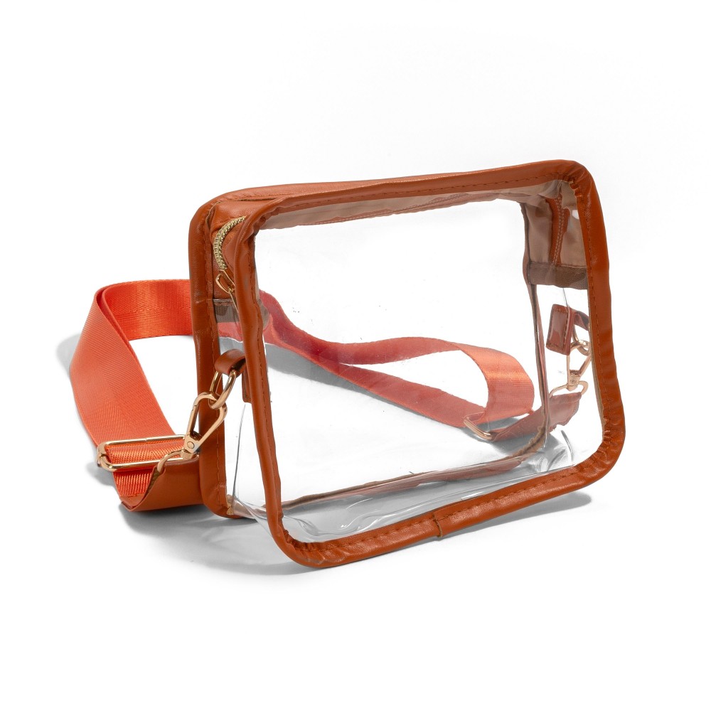 Leather Trimmed Square Clear Crossbody Bag - Full Zipper Closure - Removable/Adjustable Straps - Strap Drop 13-25" L - Approximately 6.5" W X 5.5" T X 2.5" D - Material: PU view 4
