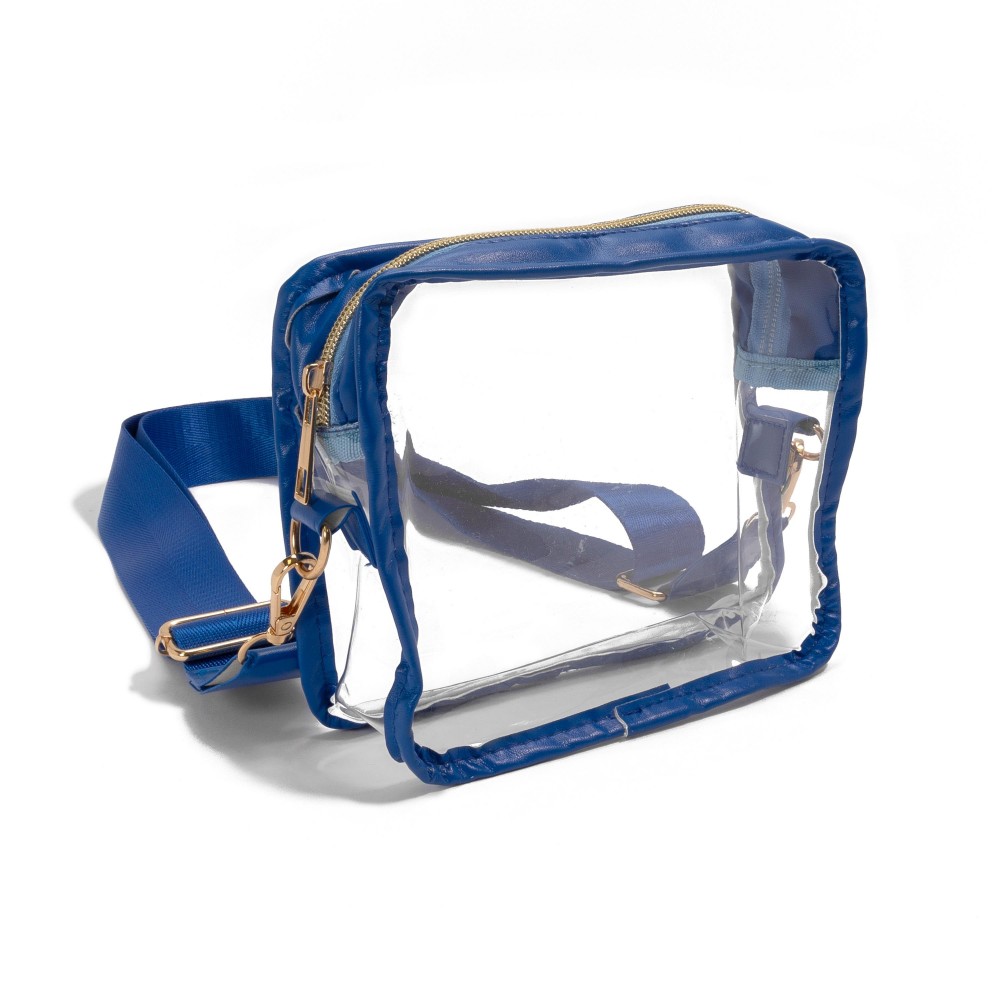 Leather Trimmed Square Clear Crossbody Bag - Full Zipper Closure - Removable/Adjustable Straps - Strap Drop 13-25" L - Approximately 6.5" W X 5.5" T X 2.5" D - Material: PU view 4