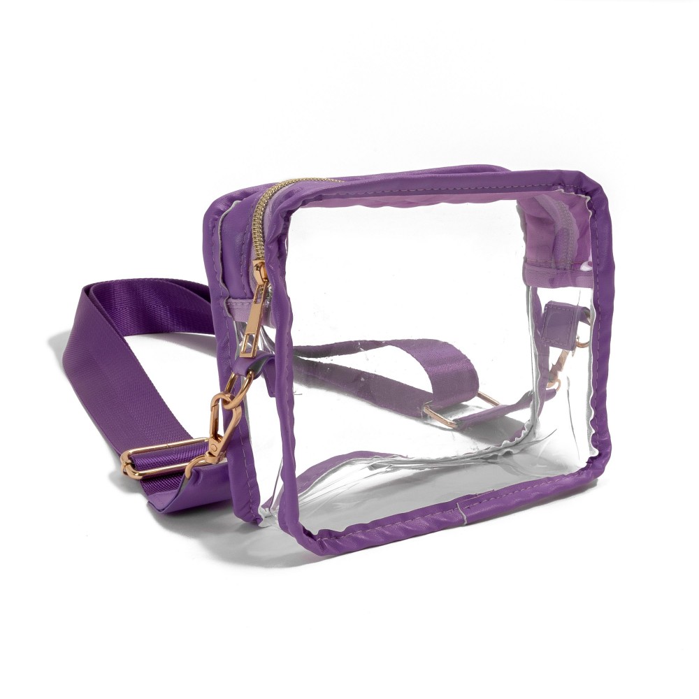 Leather Trimmed Square Clear Crossbody Bag - Full Zipper Closure - Removable/Adjustable Straps - Strap Drop 13-25" L - Approximately 6.5" W X 5.5" T X 2.5" D - Material: PU view 4
