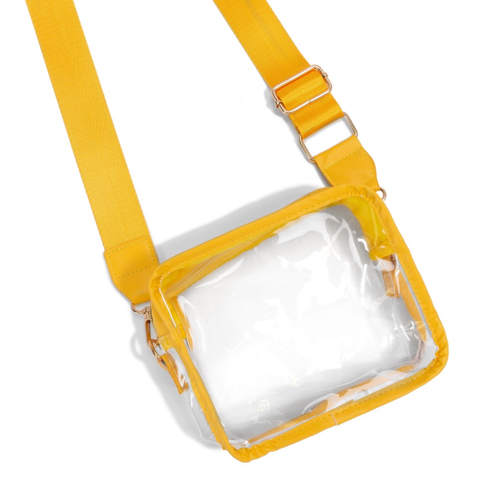 Leather Trimmed Square Clear Crossbody Bag - Full Zipper Closure - Removable/Adjustable Straps - Strap Drop 13-25" L - Approximately 6.5" W X 5.5" T X 2.5" D - Material: PU view 2