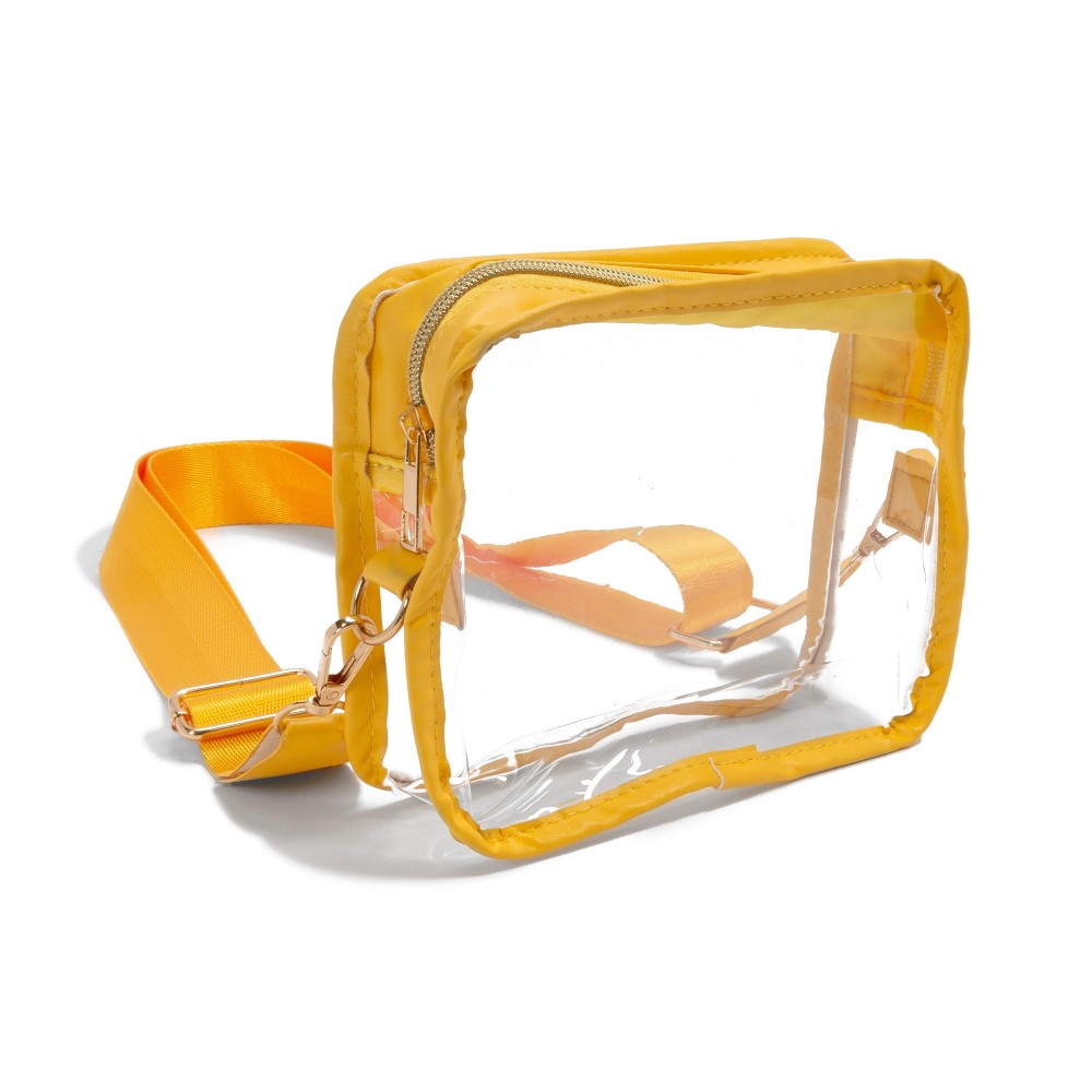 Leather Trimmed Square Clear Crossbody Bag - Full Zipper Closure - Removable/Adjustable Straps - Strap Drop 13-25" L - Approximately 6.5" W X 5.5" T X 2.5" D - Material: PU view 4