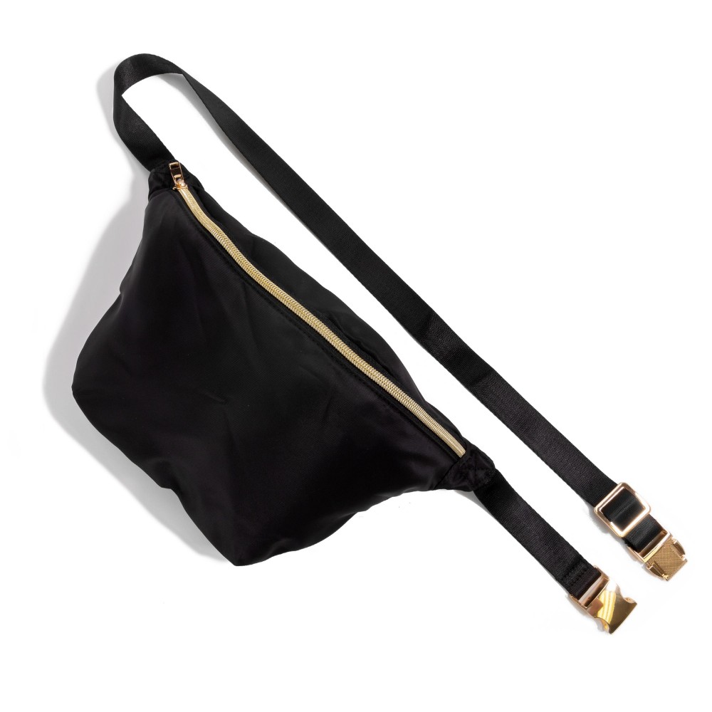 Large Nylon Zipper Fanny Pack - Full Zipper Closure - Water Resistant Material - Adjustable Fixed Canvas Strap - Strap Approximately 35-46" L - Bag Body 10" W X 7.5" T X 2.5"D view 2