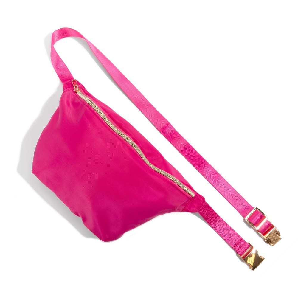 Large Nylon Zipper Fanny Pack - Full Zipper Closure - Water Resistant Material - Adjustable Fixed Canvas Strap - Strap Approximately 35-46" L - Bag Body 10" W X 7.5" T X 2.5"D view 2