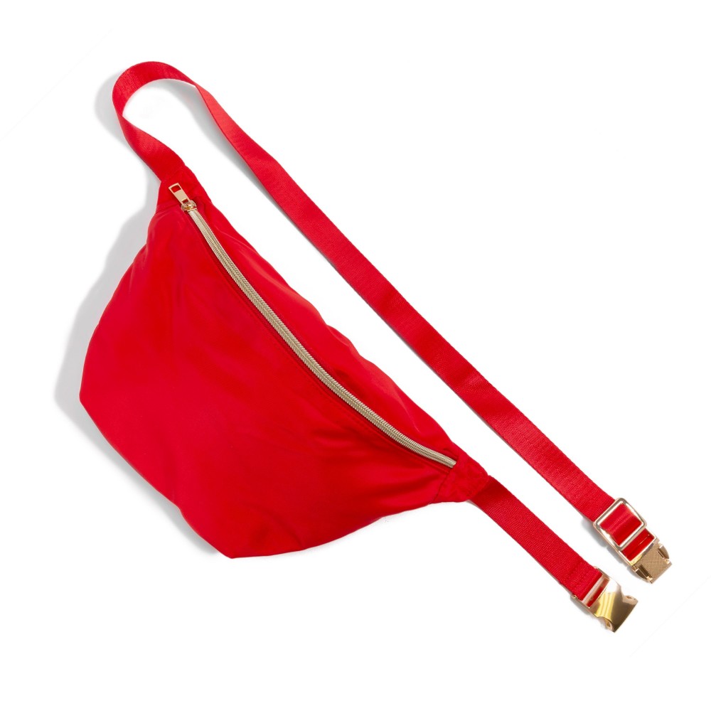 Large Nylon Zipper Fanny Pack - Full Zipper Closure - Water Resistant Material - Adjustable Fixed Canvas Strap - Strap Approximately 35-46" L - Bag Body 10" W X 7.5" T X 2.5"D view 2