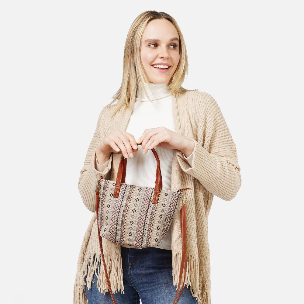 Western Diamond Print Crossbody Purse - Full Zipper Closure - Lined Body With 1 Open Internal Pocket - Removable / Adjustable Crossbody Strap - Approximately 9"W X 6" T X 3.5" D - Crossbody Drop 13-26" L - Handle Drop 4" L - 100% Polyester view 2