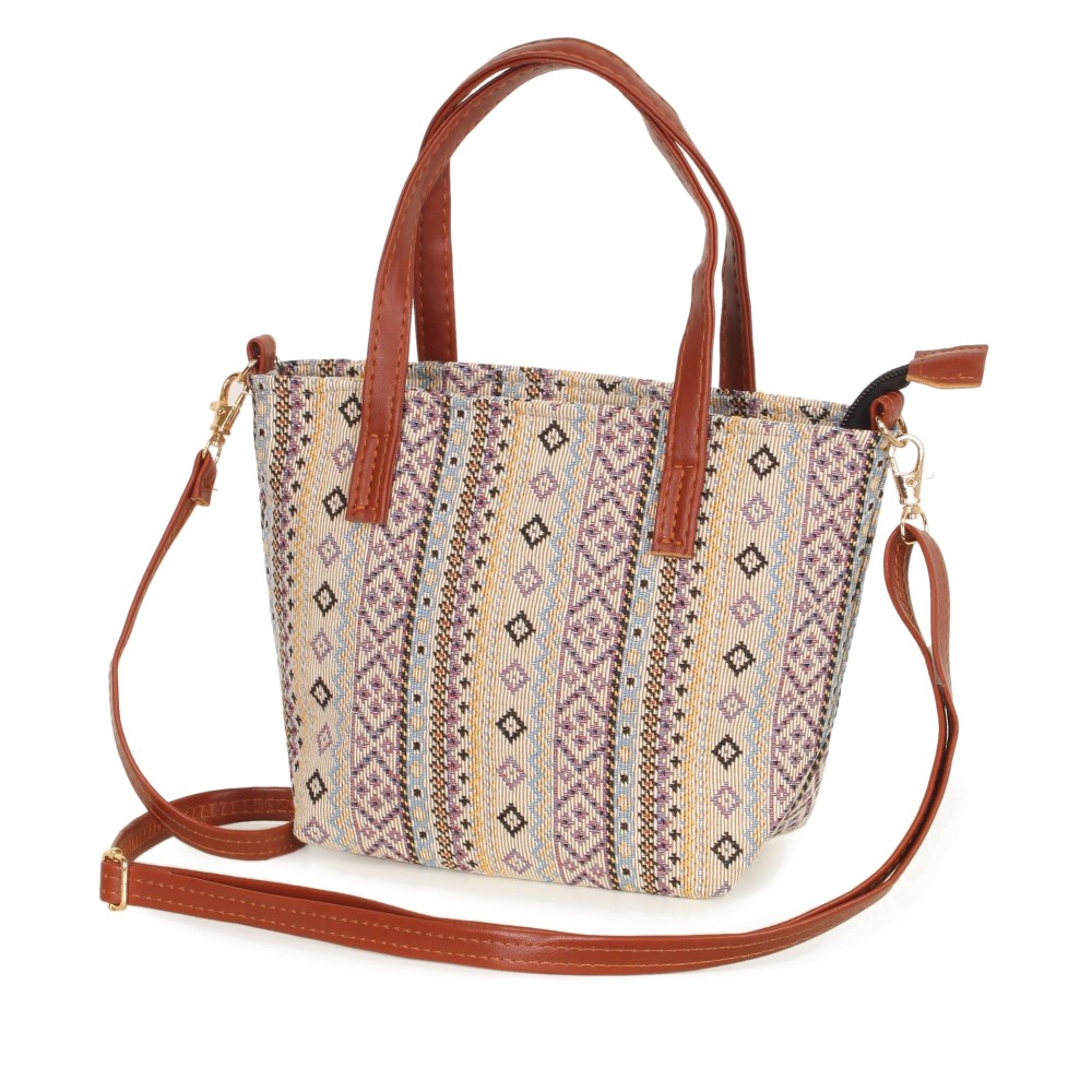 Western Diamond Print Crossbody Purse - Full Zipper Closure - Lined Body With 1 Open Internal Pocket - Removable / Adjustable Crossbody Strap - Approximately 9"W X 6" T X 3.5" D - Crossbody Drop 13-26" L - Handle Drop 4" L - 100% Polyester view 4