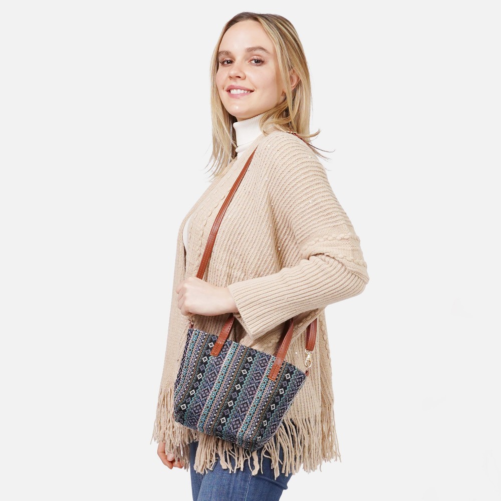Western Diamond Print Crossbody Purse - Full Zipper Closure - Lined Body With 1 Open Internal Pocket - Removable / Adjustable Crossbody Strap - Approximately 9"W X 6" T X 3.5" D - Crossbody Drop 13-26" L - Handle Drop 4" L - 100% Polyester view 2