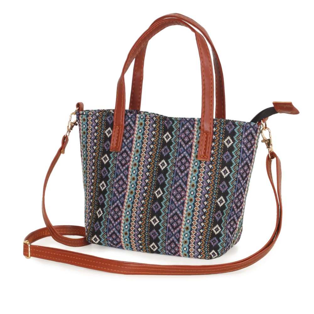 Western Diamond Print Crossbody Purse - Full Zipper Closure - Lined Body With 1 Open Internal Pocket - Removable / Adjustable Crossbody Strap - Approximately 9"W X 6" T X 3.5" D - Crossbody Drop 13-26" L - Handle Drop 4" L - 100% Polyester view 4