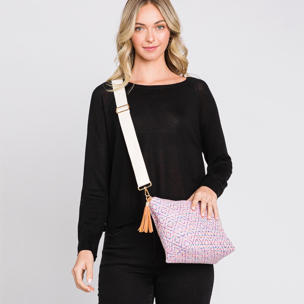 Knit Diamond Western Cross Body Bag With Tassel Zipper - Full Zipper Closure - Removable / Adjustable Strap - Lined Body With One Open Internal Pocket - Body Approximately 11.5" W X 8"T X 3" D - Strap Drop Adjustable 14-26" L - 100% Polyester view 6