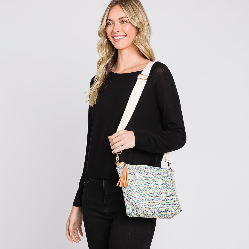 Knit Diamond Western Cross Body Bag With Tassel Zipper - Full Zipper Closure - Removable / Adjustable Strap - Lined Body With One Open Internal Pocket - Body Approximately 11.5" W X 8"T X 3" D - Strap Drop Adjustable 14-26" L - 100% Polyester view 4