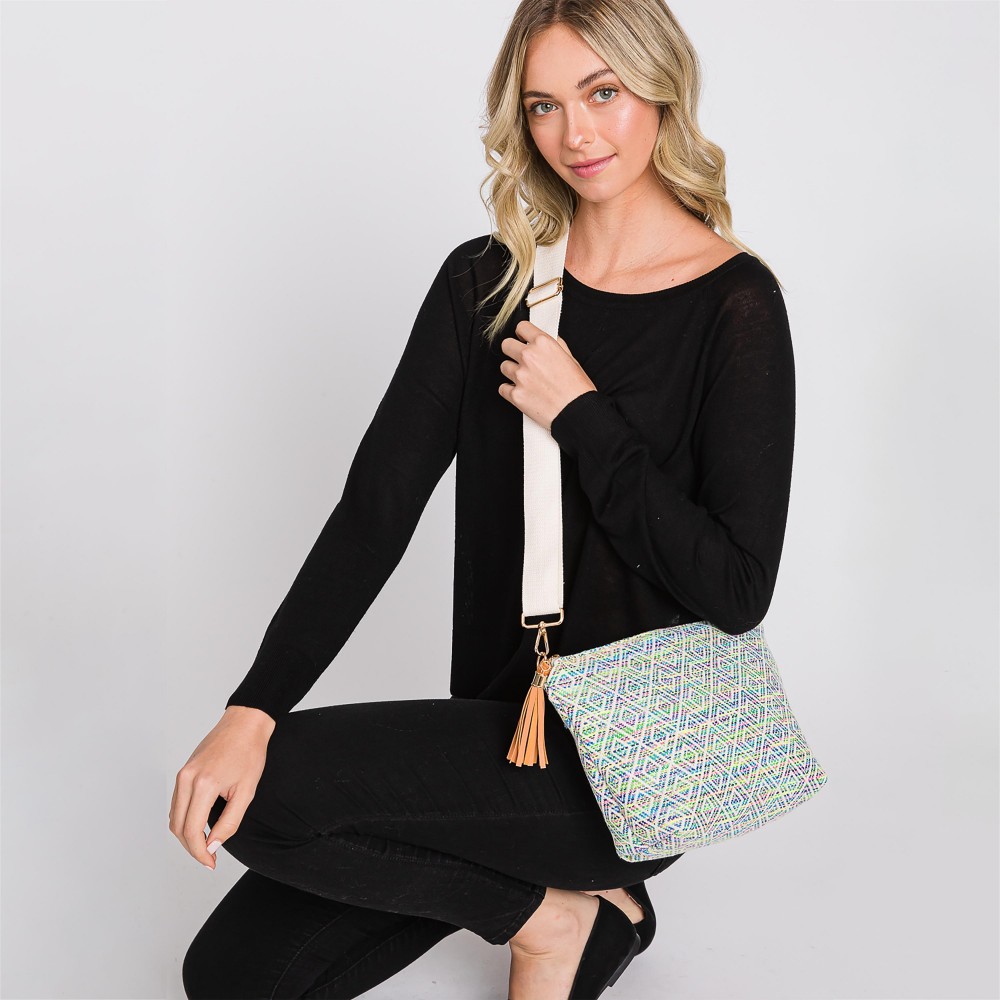 Knit Diamond Western Cross Body Bag With Tassel Zipper - Full Zipper Closure - Removable / Adjustable Strap - Lined Body With One Open Internal Pocket - Body Approximately 11.5" W X 8"T X 3" D - Strap Drop Adjustable 14-26" L - 100% Polyester view 6