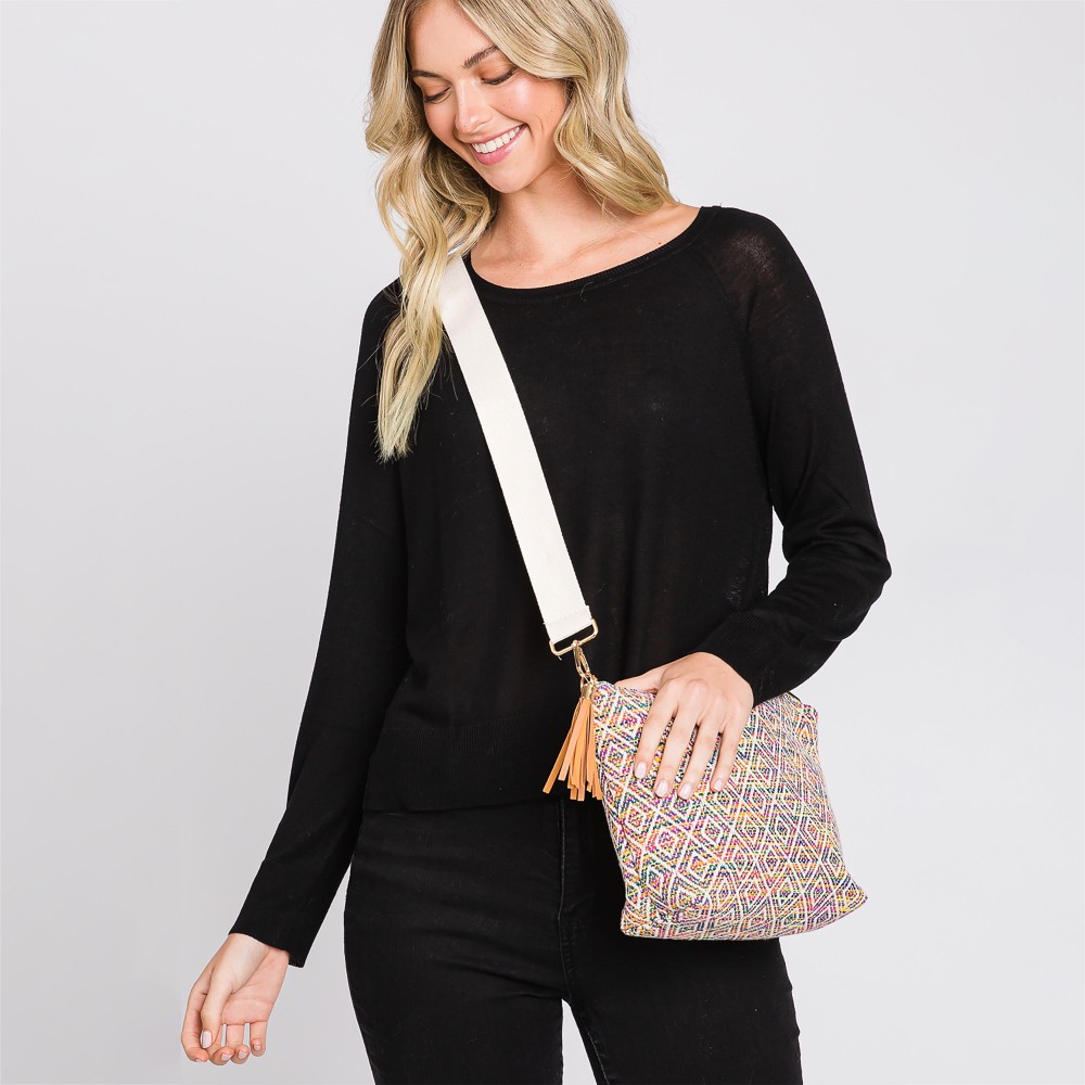 Knit Diamond Western Cross Body Bag With Tassel Zipper - Full Zipper Closure - Removable / Adjustable Strap - Lined Body With One Open Internal Pocket - Body Approximately 11.5" W X 8"T X 3" D - Strap Drop Adjustable 14-26" L - 100% Polyester view 4