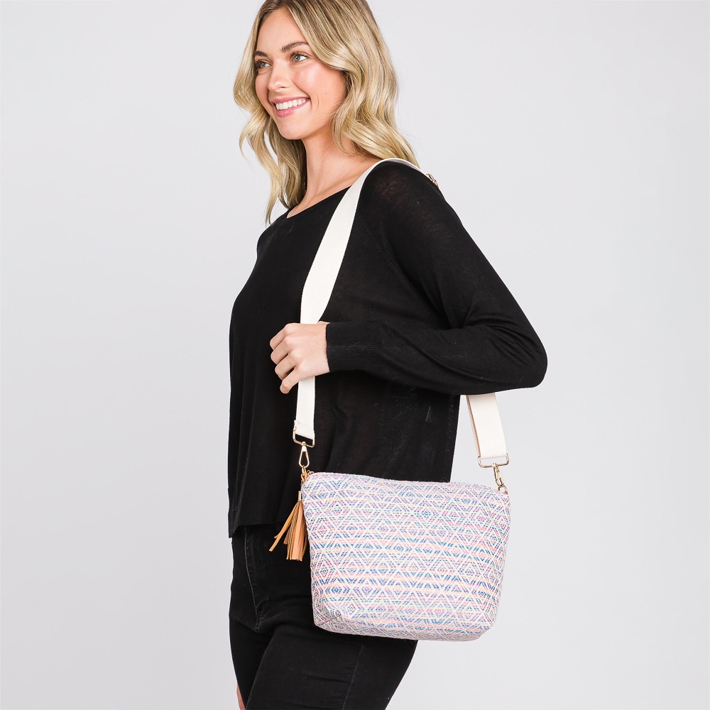 Knit Diamond Western Cross Body Bag With Tassel Zipper - Full Zipper Closure - Removable / Adjustable Strap - Lined Body With One Open Internal Pocket - Body Approximately 11.5" W X 8"T X 3" D - Strap Drop Adjustable 14-26" L - 100% Polyester view 2