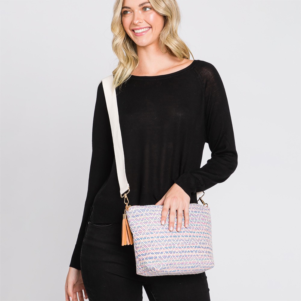 Knit Diamond Western Cross Body Bag With Tassel Zipper - Full Zipper Closure - Removable / Adjustable Strap - Lined Body With One Open Internal Pocket - Body Approximately 11.5" W X 8"T X 3" D - Strap Drop Adjustable 14-26" L - 100% Polyester view 6
