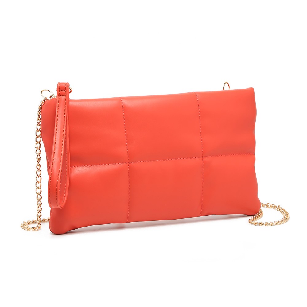 Quilted Faux Leather Crossbody Wristlet With Gold Chain - Full Zipper Closure - Lined Body With Internal Zipper Pocket - Removable Wristlet Strap Included - Removable Cross Body Chain - Approximately 10.75"W X 6"T X 0.5" D - Strap Drop 23" L view 2