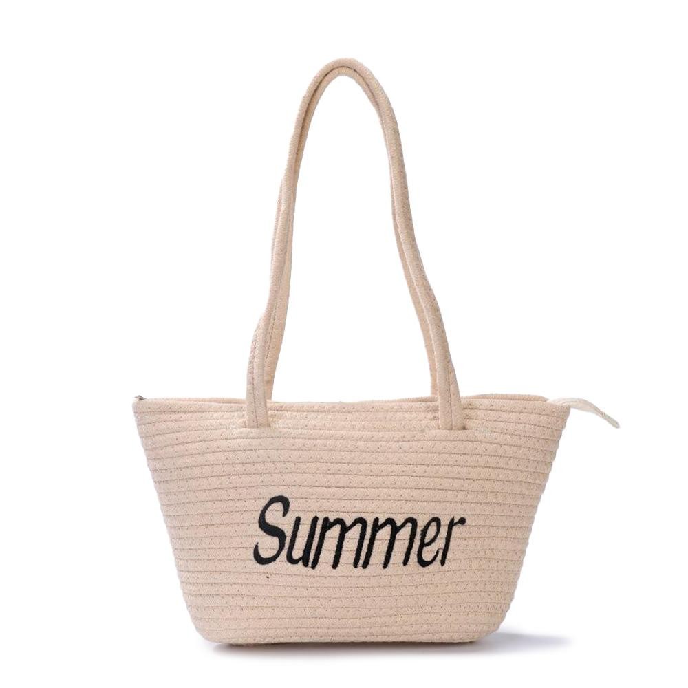 Braided Rope 'Summer' Tote Bag - Full Zipper Closure - Approximately 14"W X 8"T X 2.5"D - Strap Drop 10" L view 2
