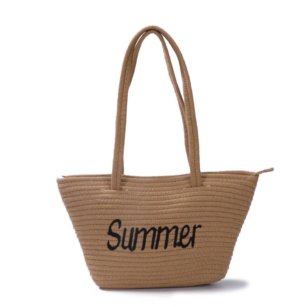Braided Rope 'Summer' Tote Bag - Full Zipper Closure - Approximately 14"W X 8"T X 2.5"D - Strap Drop 10" L view 2