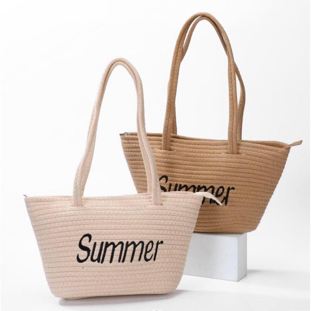 Braided Rope 'Summer' Tote Bag - Full Zipper Closure - Approximately 14"W X 8"T X 2.5"D - Strap Drop 10" L view 4