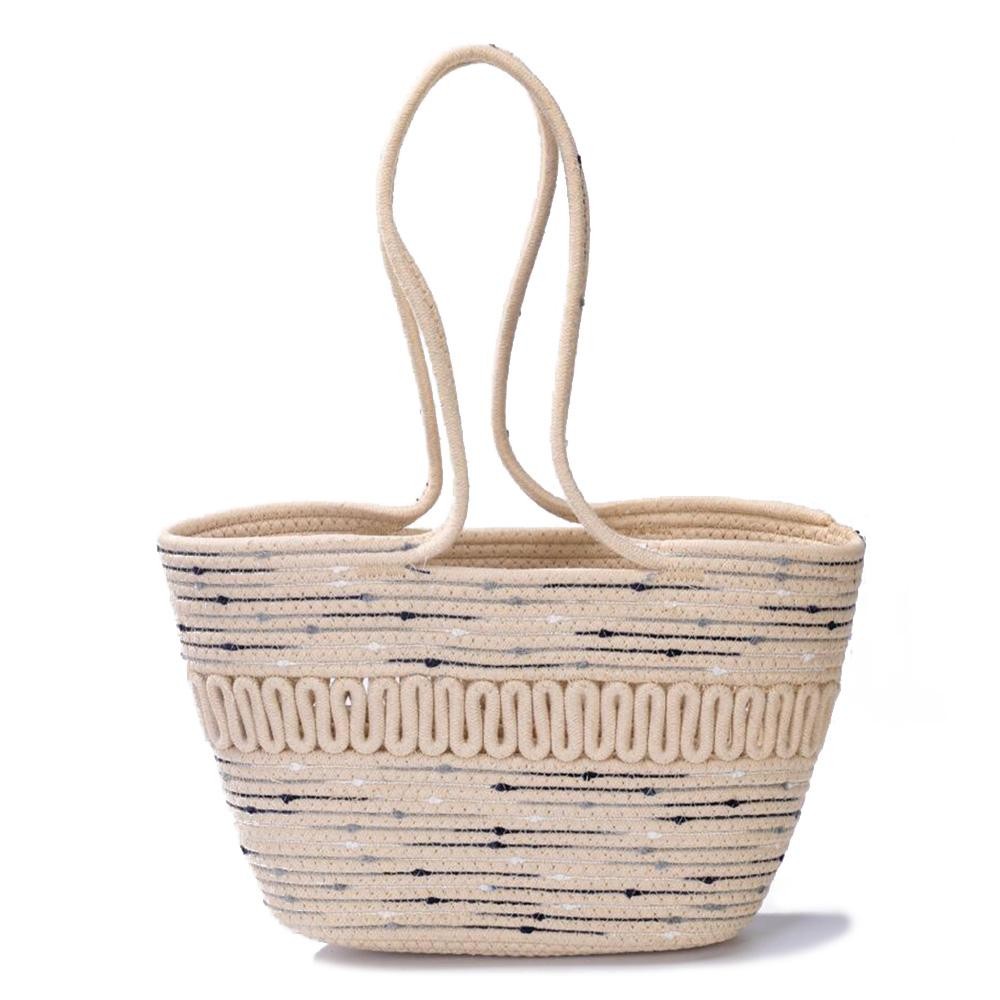 Braided Straw Rope Tote Bag - Open Body - Approximately 10" W X 8" T X 4" D - Strap Drop 9" L view 2