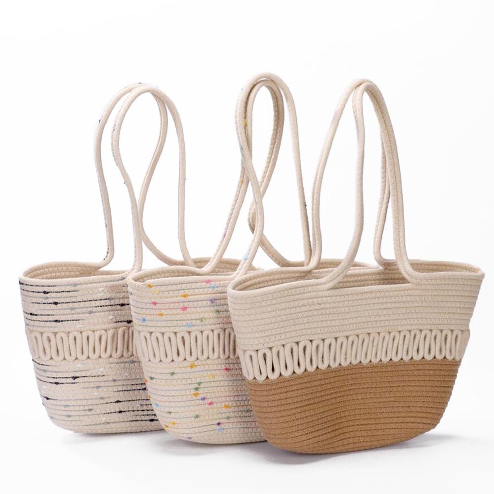 Braided Straw Rope Tote Bag - Open Body - Approximately 10" W X 8" T X 4" D - Strap Drop 9" L view 4