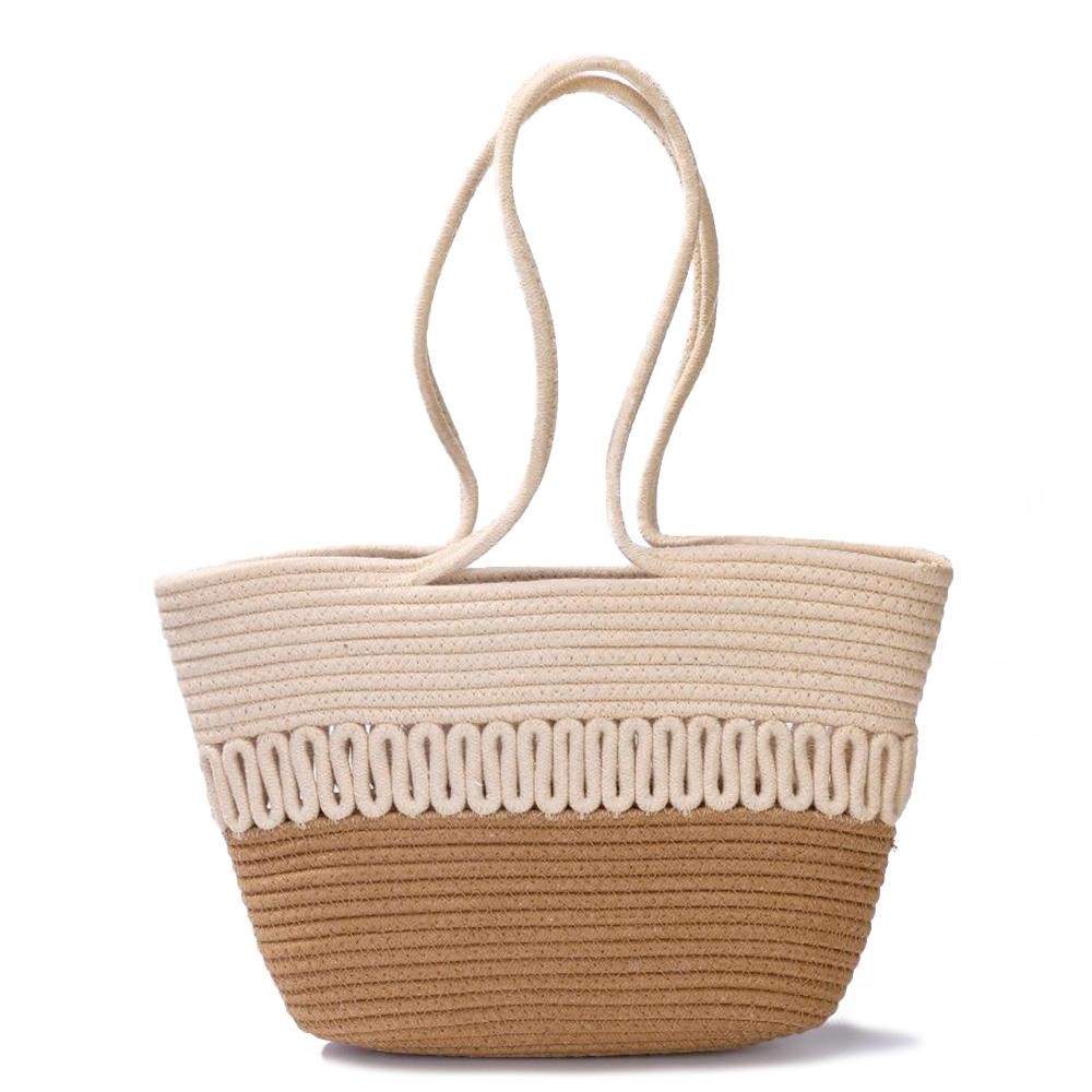 Braided Straw Rope Tote Bag - Open Body - Approximately 10" W X 8" T X 4" D - Strap Drop 9" L view 2
